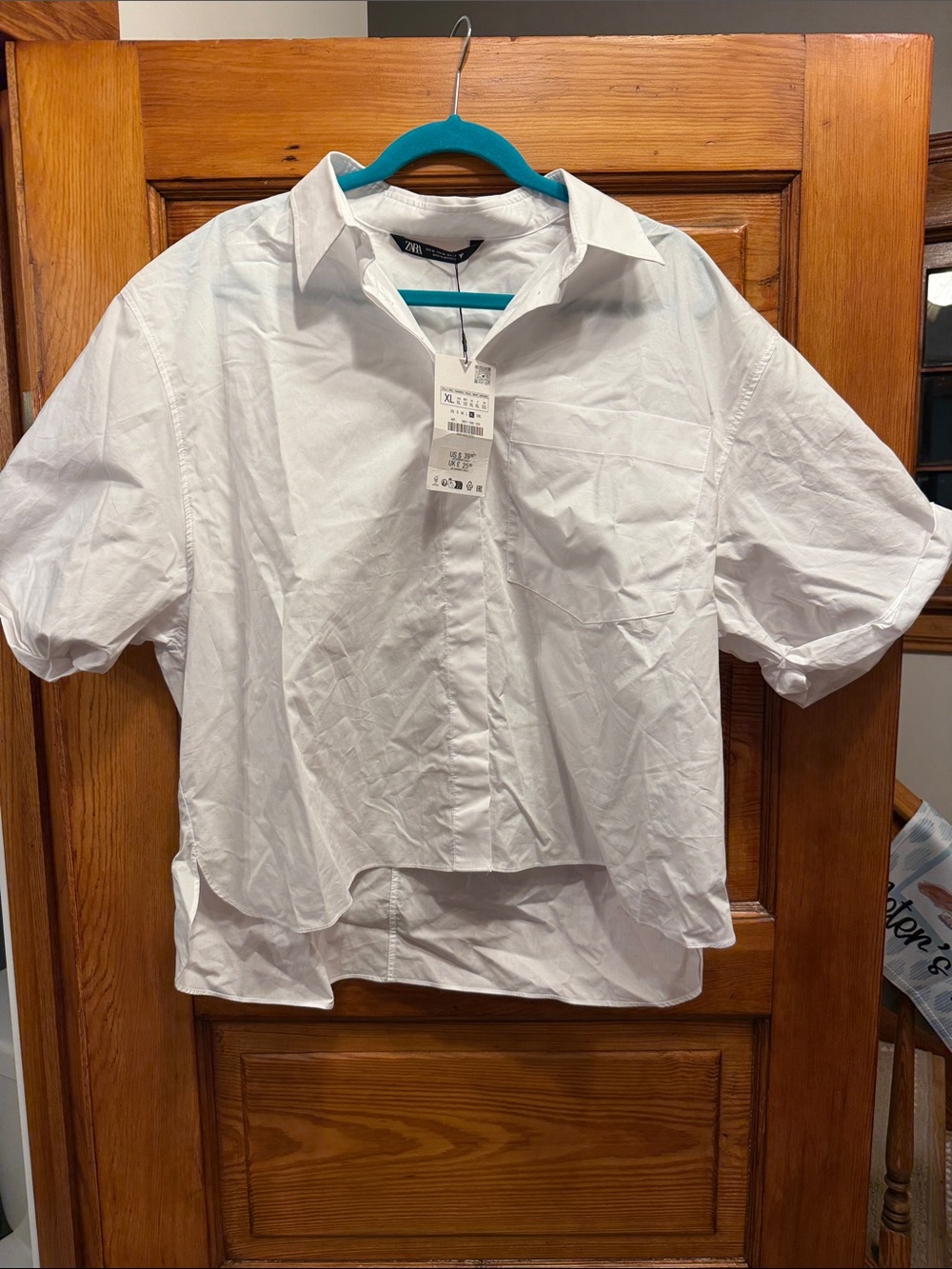 Zara White Short Sleeve Relaxed Button-Down Shirt